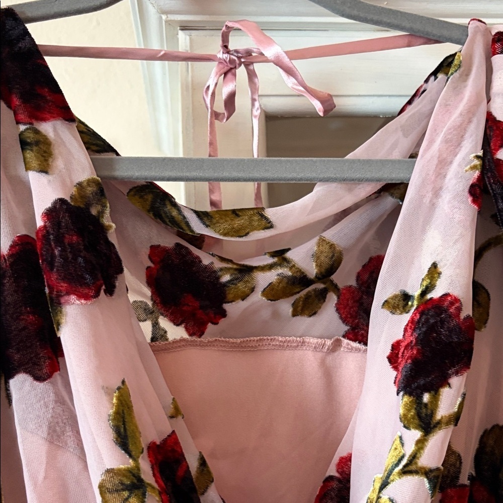 Lulus NWT muse blush pink burnout velvet floral Floral Dress Large - Picture 4 of 8
